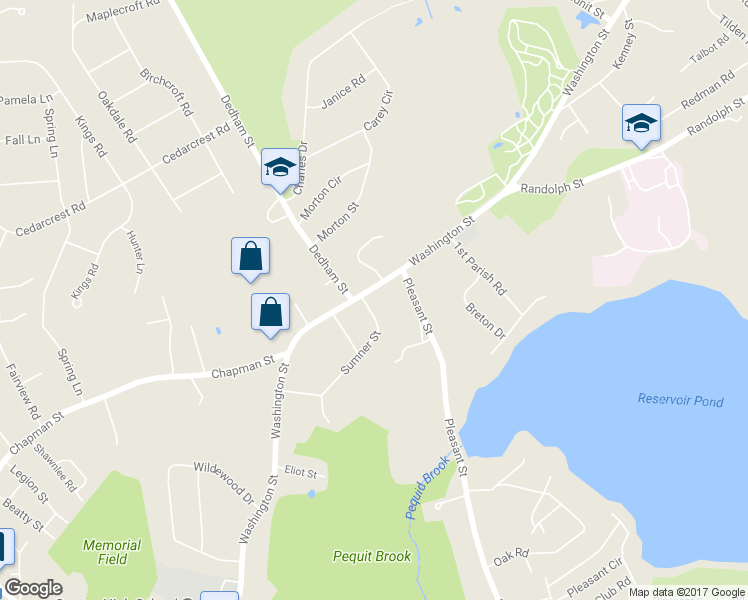 map of restaurants, bars, coffee shops, grocery stores, and more near 1395 Washington Street in Canton
