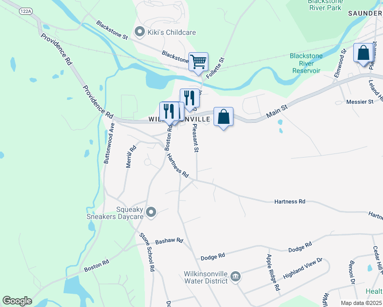 map of restaurants, bars, coffee shops, grocery stores, and more near 20 Pleasant Street in Sutton