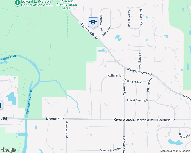 map of restaurants, bars, coffee shops, grocery stores, and more near 1040 Hoffman Lane in Riverwoods