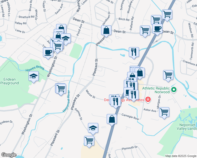 map of restaurants, bars, coffee shops, grocery stores, and more near 42 Talbot Avenue in Norwood