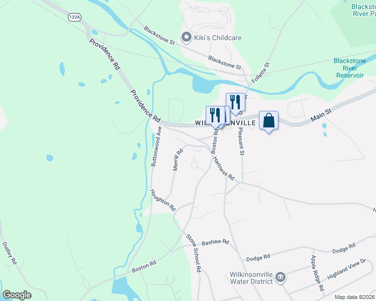 map of restaurants, bars, coffee shops, grocery stores, and more near 23 Merrill Road in Sutton