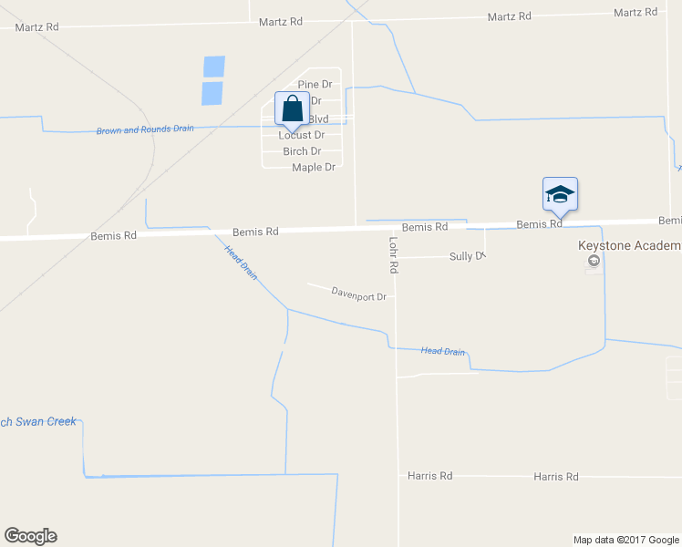 map of restaurants, bars, coffee shops, grocery stores, and more near 17690 Davenport Drive in Belleville