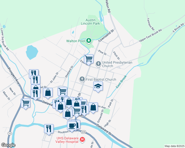 map of restaurants, bars, coffee shops, grocery stores, and more near 7 Union Street in Walton