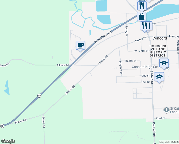 map of restaurants, bars, coffee shops, grocery stores, and more near 501 Homer Road in Concord
