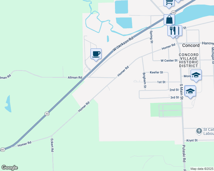 map of restaurants, bars, coffee shops, grocery stores, and more near 501 Homer Road in Concord
