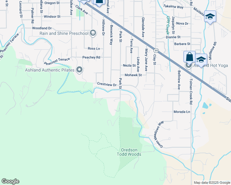 map of restaurants, bars, coffee shops, grocery stores, and more near 1860 Crestview Drive in Ashland