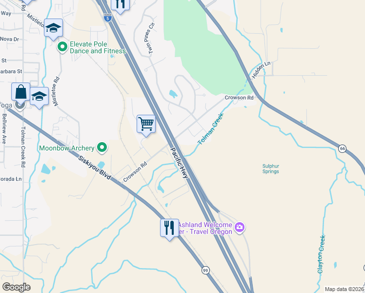 map of restaurants, bars, coffee shops, grocery stores, and more near 488 Crowson Road in Ashland