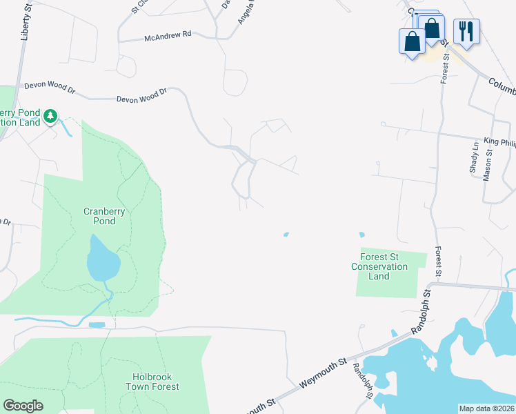 map of restaurants, bars, coffee shops, grocery stores, and more near 174 Tyson Commons Lane in Braintree