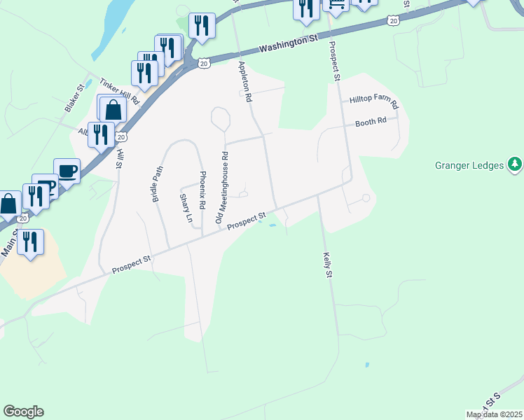 map of restaurants, bars, coffee shops, grocery stores, and more near 182 Prospect Street in Auburn
