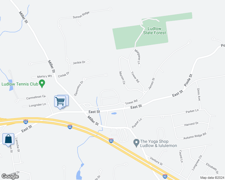 map of restaurants, bars, coffee shops, grocery stores, and more near 308 Miller Street in Ludlow