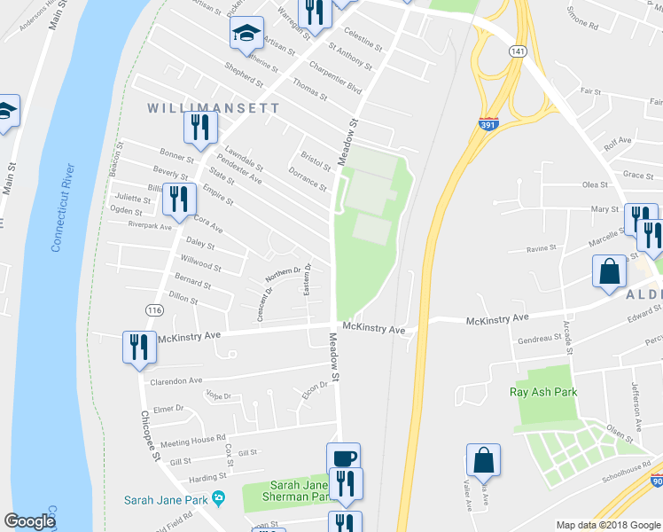 map of restaurants, bars, coffee shops, grocery stores, and more near 4 Empire Street in Chicopee