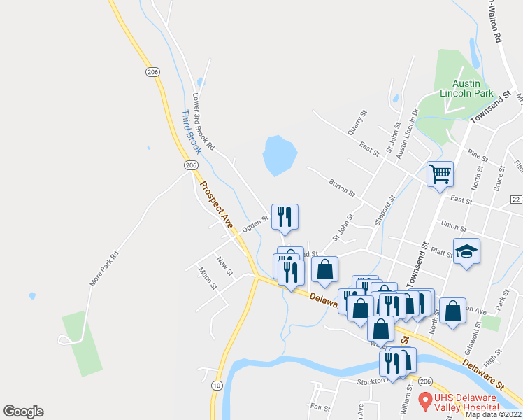 map of restaurants, bars, coffee shops, grocery stores, and more near 55 West Street in Walton