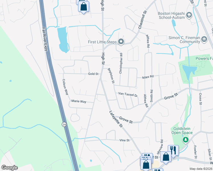 map of restaurants, bars, coffee shops, grocery stores, and more near 137 Lafayette Street in Randolph