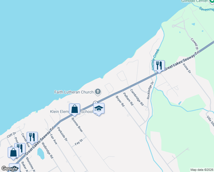 map of restaurants, bars, coffee shops, grocery stores, and more near in Northwest Harborcreek
