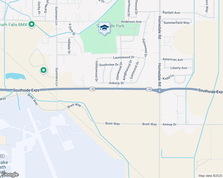map of restaurants, bars, coffee shops, grocery stores, and more near 4606 Southside Expressway in Klamath Falls