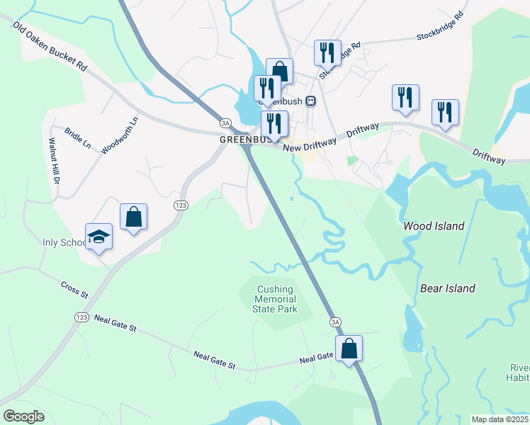 map of restaurants, bars, coffee shops, grocery stores, and more near 227 Chief Justice Cushing Highway in Scituate