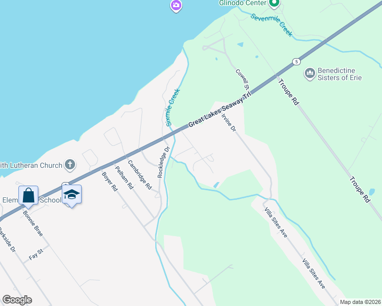 map of restaurants, bars, coffee shops, grocery stores, and more near 460 Ledwick Street in Erie