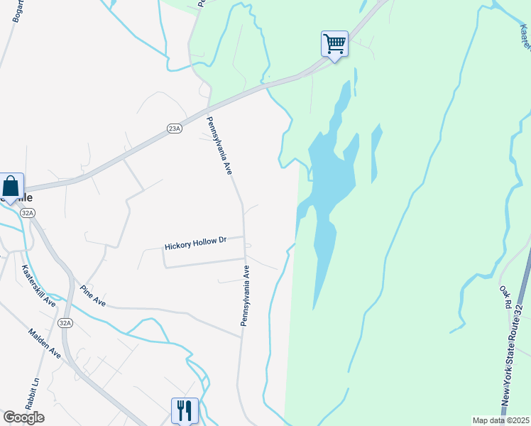 map of restaurants, bars, coffee shops, grocery stores, and more near 296 Pennsylvania Avenue in Palenville