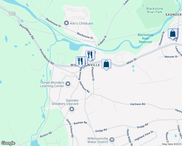map of restaurants, bars, coffee shops, grocery stores, and more near 10 Pleasant Street in Sutton