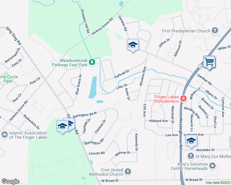 map of restaurants, bars, coffee shops, grocery stores, and more near 141 Lilac Dr in Horseheads