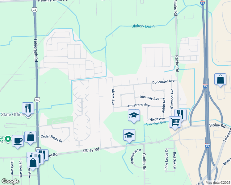 map of restaurants, bars, coffee shops, grocery stores, and more near 18247 Alvaro Avenue in Brownstown Charter Township