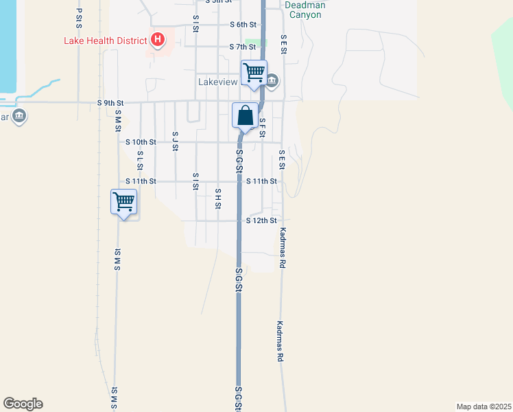 map of restaurants, bars, coffee shops, grocery stores, and more near 1160 South F Street in Lakeview