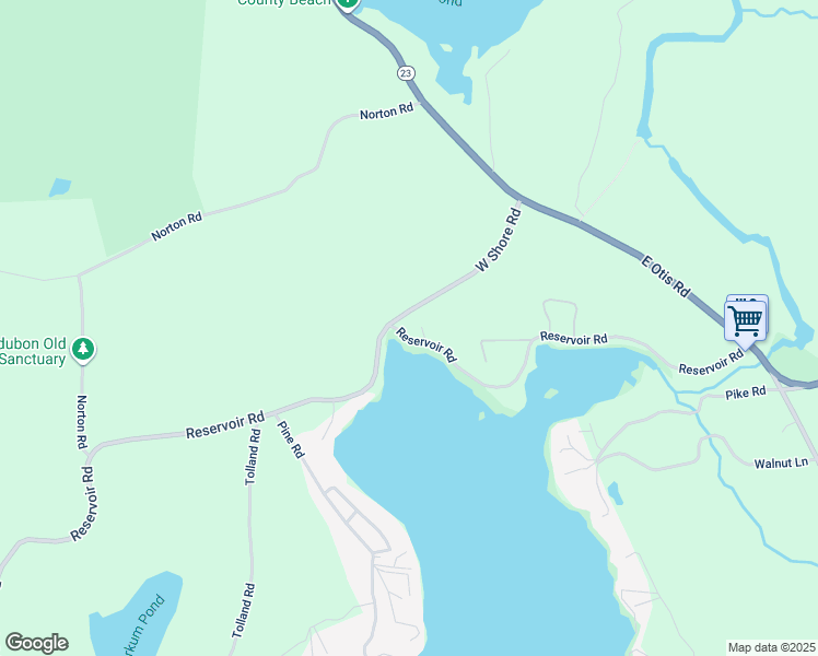map of restaurants, bars, coffee shops, grocery stores, and more near 123 West Shore Road in Otis