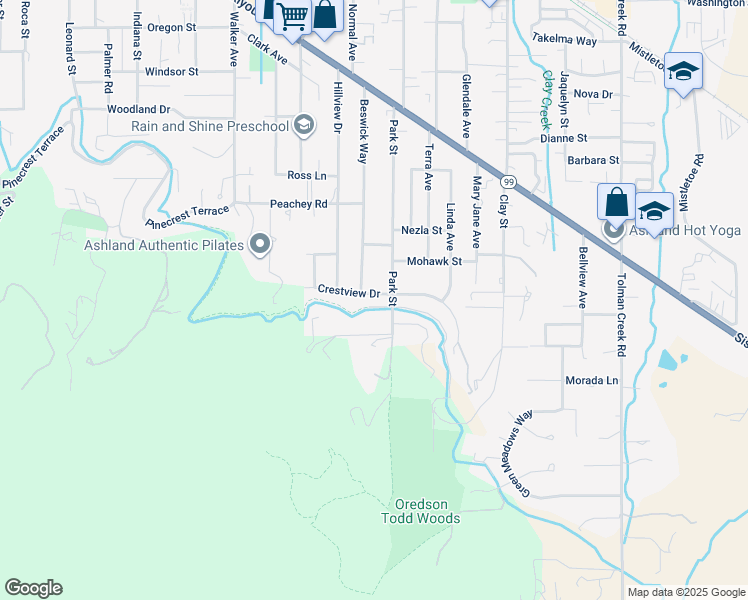 map of restaurants, bars, coffee shops, grocery stores, and more near 1860 Crestview Drive in Ashland
