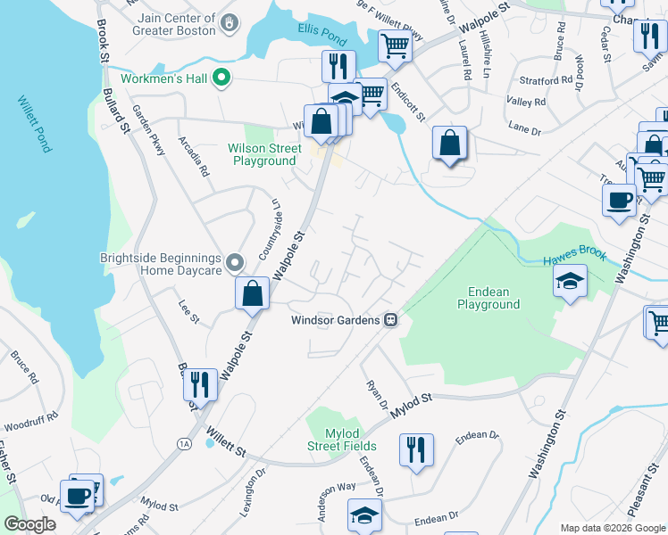 map of restaurants, bars, coffee shops, grocery stores, and more near 701 Lansdowne Way in Norwood