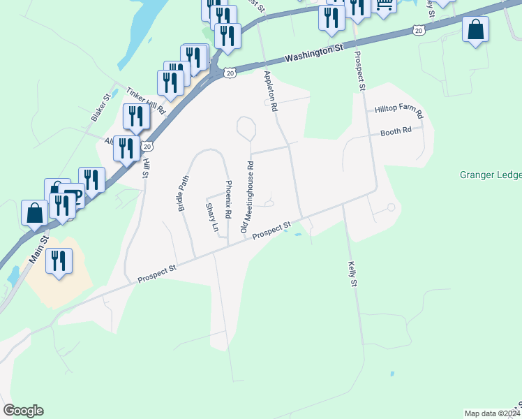 map of restaurants, bars, coffee shops, grocery stores, and more near 56 Federal Hill Road in Auburn