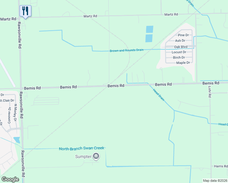 map of restaurants, bars, coffee shops, grocery stores, and more near 50155 Bemis Road in Belleville