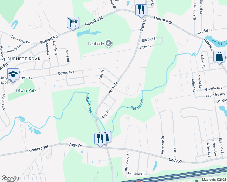 map of restaurants, bars, coffee shops, grocery stores, and more near 208 West St in Ludlow