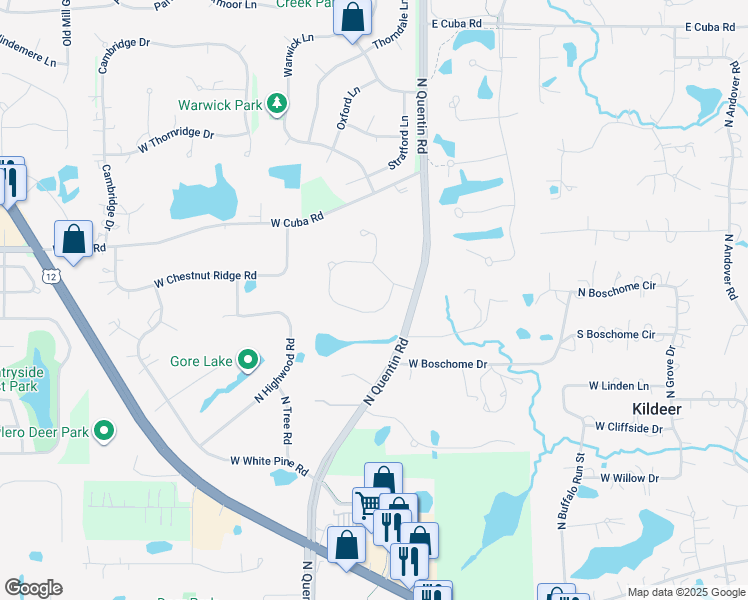 map of restaurants, bars, coffee shops, grocery stores, and more near 21866 West Pine Lake Circle in Kildeer