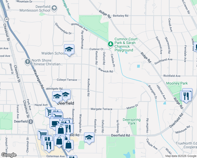 map of restaurants, bars, coffee shops, grocery stores, and more near 1146 Oxford Road in Deerfield