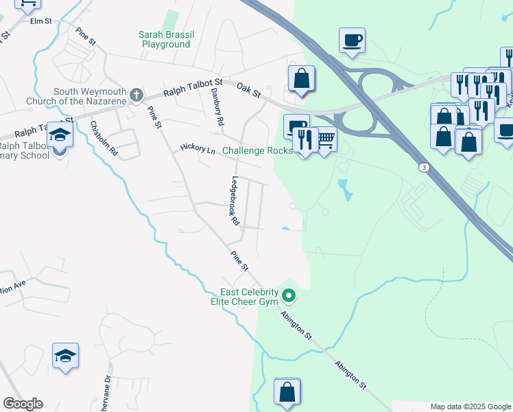 map of restaurants, bars, coffee shops, grocery stores, and more near 29 Edward Cody Lane in Weymouth