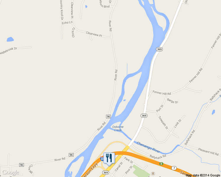 map of restaurants, bars, coffee shops, grocery stores, and more near 1161 River Road in Binghamton