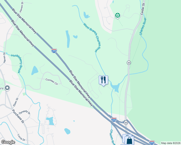 map of restaurants, bars, coffee shops, grocery stores, and more near Blue Star Memorial Highway in Milford