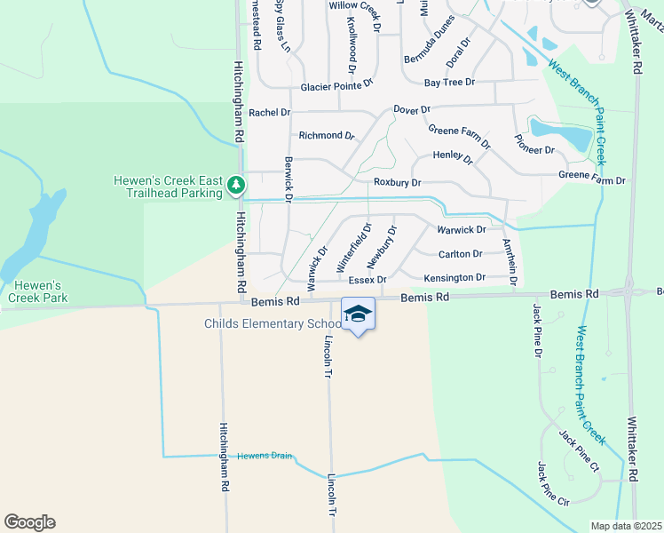 map of restaurants, bars, coffee shops, grocery stores, and more near 7930 Winterfield Drive in Ypsilanti