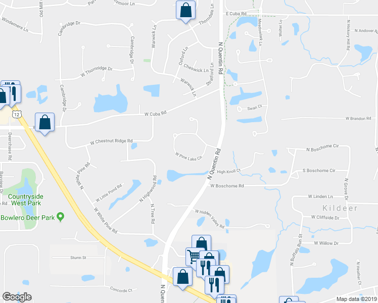 map of restaurants, bars, coffee shops, grocery stores, and more near 21866 West Pine Lake Circle in Kildeer