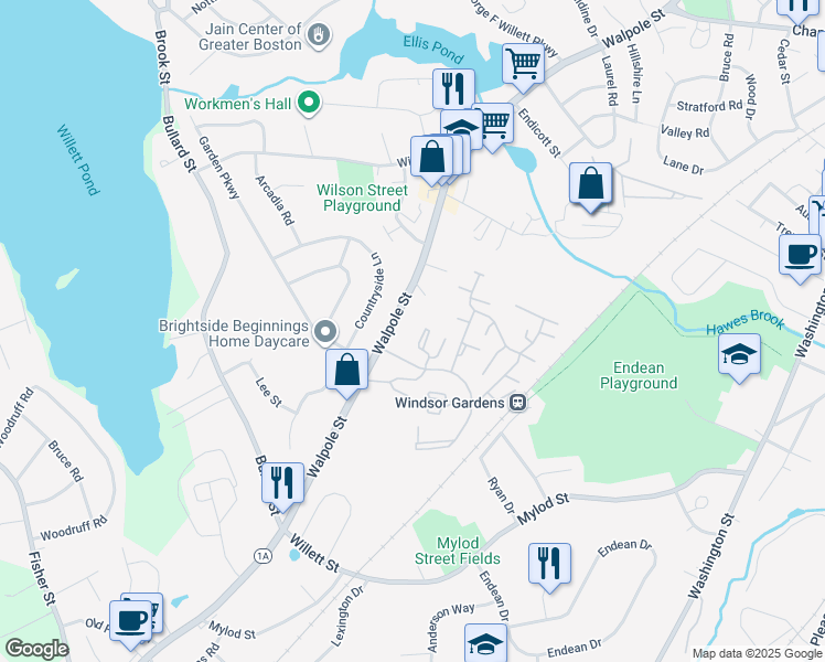 map of restaurants, bars, coffee shops, grocery stores, and more near 600 Lansdowne Way in Norwood