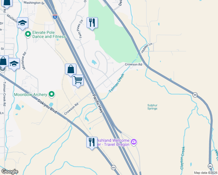 map of restaurants, bars, coffee shops, grocery stores, and more near 376 Crowson Road in Ashland