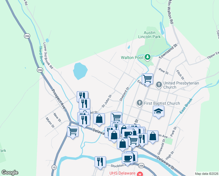 map of restaurants, bars, coffee shops, grocery stores, and more near 23 Burton St in Walton