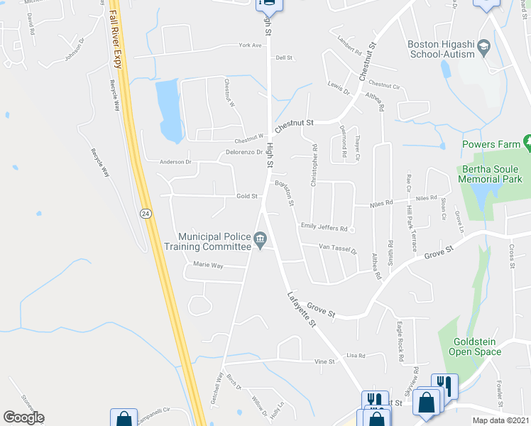 map of restaurants, bars, coffee shops, grocery stores, and more near 137 Lafayette Street in Randolph