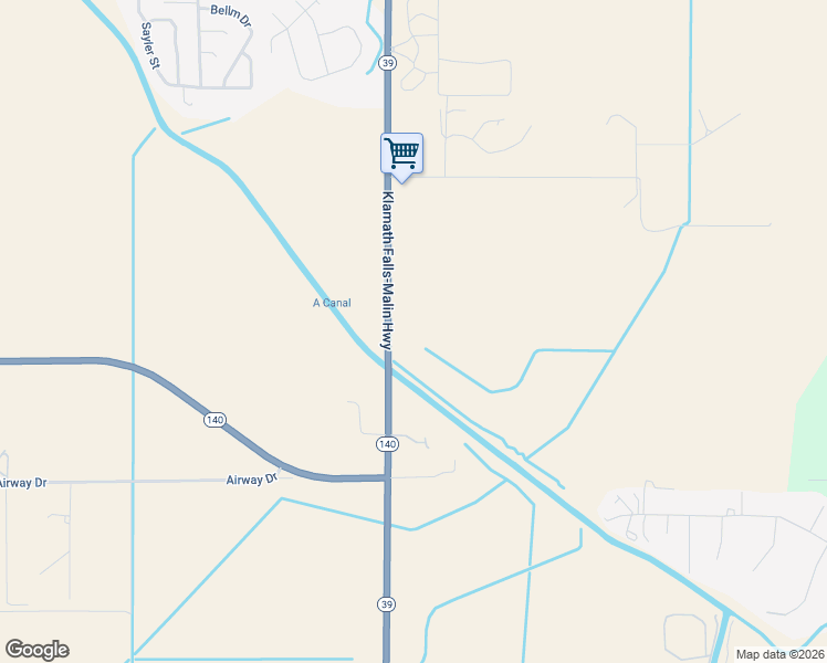 map of restaurants, bars, coffee shops, grocery stores, and more near 5407 Oregon 39 in Klamath Falls