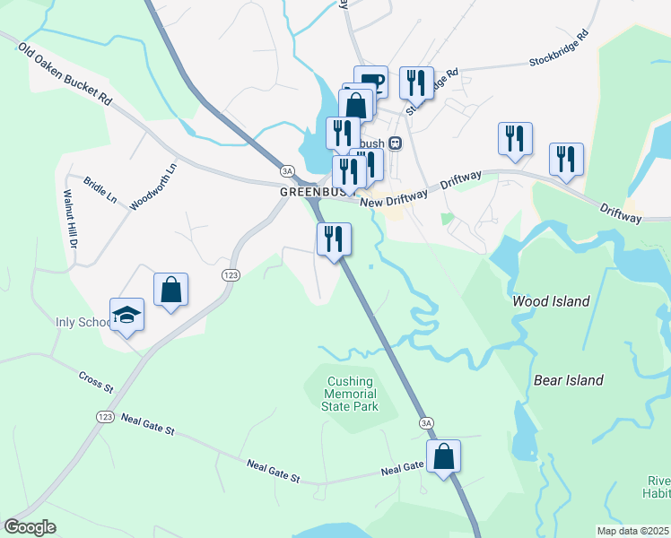 map of restaurants, bars, coffee shops, grocery stores, and more near 227 Chief Justice Cushing Highway in Scituate