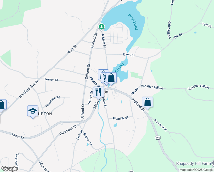 map of restaurants, bars, coffee shops, grocery stores, and more near in Upton