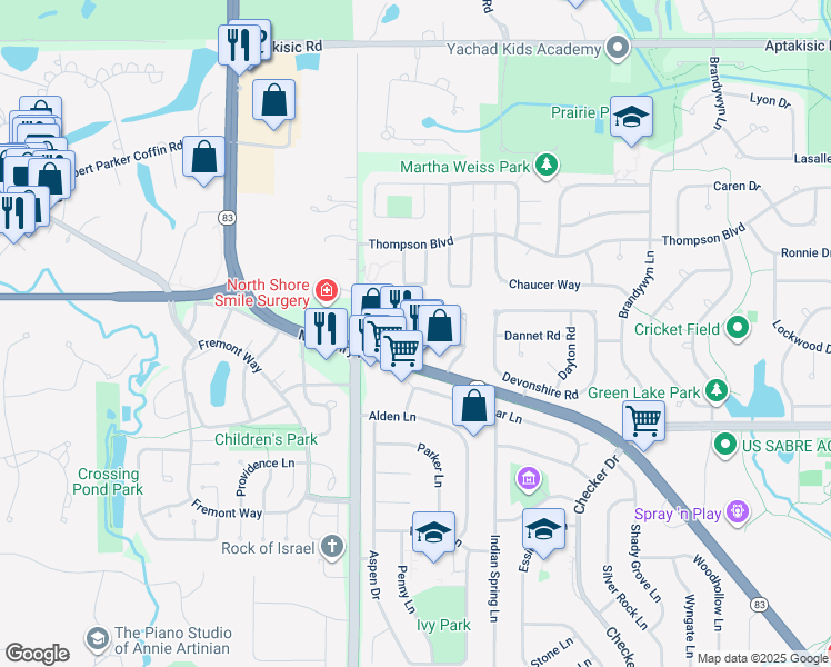 map of restaurants, bars, coffee shops, grocery stores, and more near 1155 Old McHenry Road in Buffalo Grove