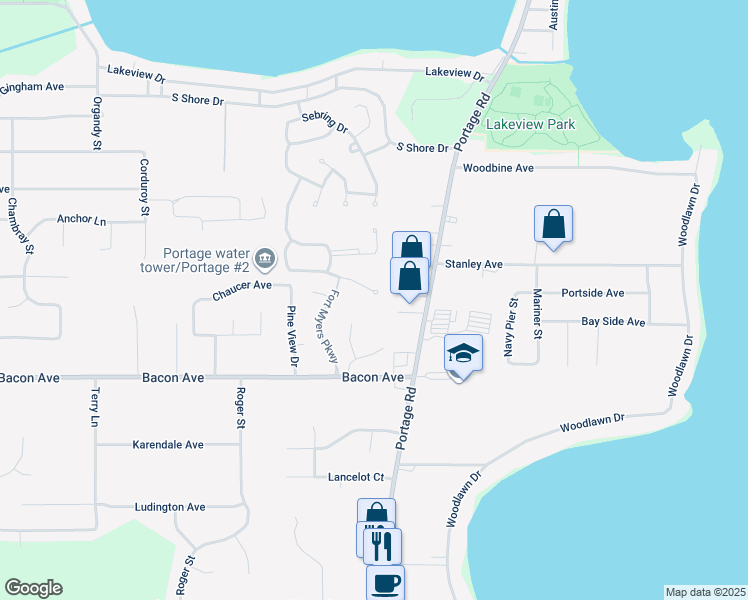 map of restaurants, bars, coffee shops, grocery stores, and more near 1630 Sarasota Trail in Portage