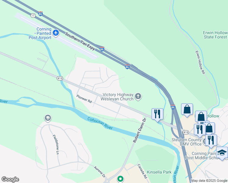 map of restaurants, bars, coffee shops, grocery stores, and more near 246 Victory Highway in Painted Post