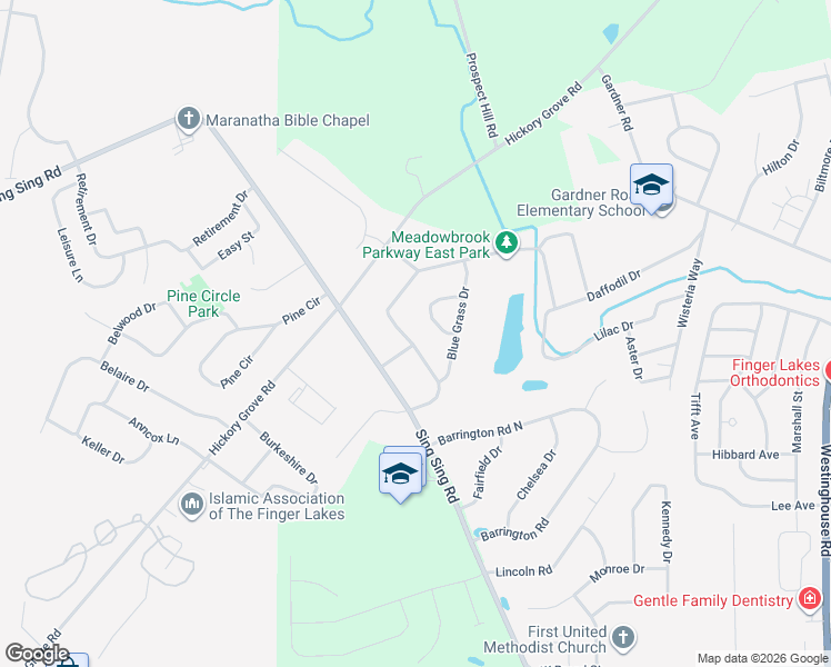 map of restaurants, bars, coffee shops, grocery stores, and more near 516-520 Meadowbrook Parkway West in Horseheads